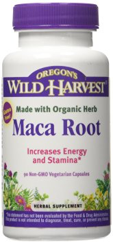 Oregon's Wild Harvest Maca Root Organic Supplement, 90 Count vegetarian capsules, 1230mg organic raw Maca root