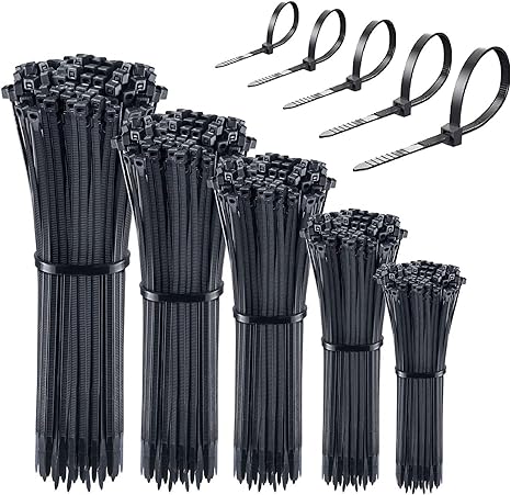 Cable Ties Assorted Sizes 700 Pack 4 6 8 10 12 Inch Zip Ties Heavy Duty, Self-Locking Black Nylon Tie Wraps, Zip Ties Assortment for Home, Office, Gardening
