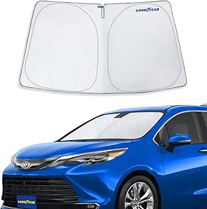 Goodyear Foldable Windshield Sun Shade for Toyota Sienna 2021-2024, Custom Fit Car Windshield Cover, Car Sunshade, Vehicle Sun Protector, Auto Car Window Shades for Front Window - GY008349