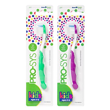 PRO-SYS® Kids Toothbrush (Colorful 2-Pack) - Made with Soft DuPont® Tynex® Bristles (Ages 2-5 for Toddlers and Young Children)