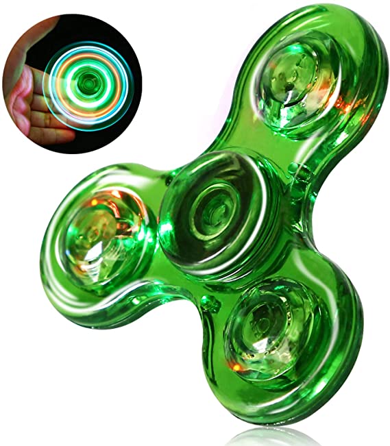 SCIONE Fidget Spinners,LED Light up Clear Fidget Toys, ADHD Anxiety Toys Stress Relief Reducer Spin for Kids (Green)