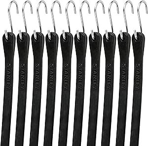 STANLEY S300431 Black 31" Rubber Tarp Bungee Cords for Boating, Camping, Cargo Support, 10 Pack