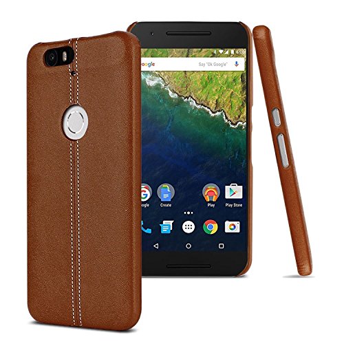 Nexus 6P Leather Case,Yaker IM Super Leather Cover Pc Hard Case Shell Compatible for for Huawei Google Nexus 6P (Brown)