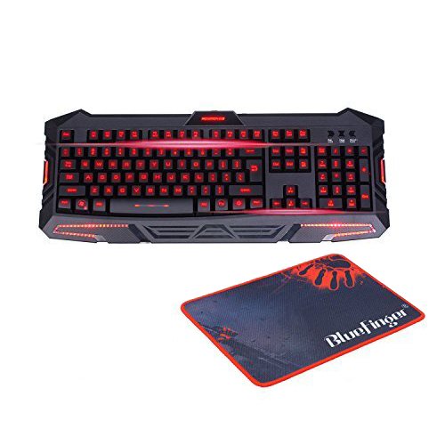 Bluefinger New LED Three Color Red Blue Purple Backlit Backlight Gaming Keyboard For Laptop Desktop PC With Bluefinger Customized Gaming Mouse Pad(12.3"X9.5"X0.1")