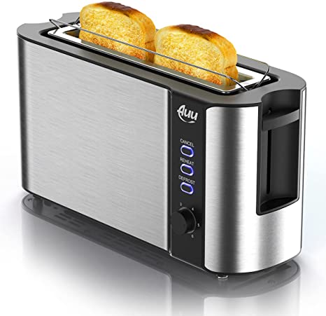 Long Slot Toaster, Toaster 2 Slice Best Rated Prime with Warming Rack, 1.7'' Extra Wide Slots Stainless Steel Toasters, 6 Browning Settings, Defrost/Reheat/Cancel, Removable Crumb Tray, 1000W