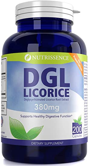 DGL Licorice 380mg 200 Capsules - Deglycyrrhizinated Licorice Root Extract - Nutrissence by Nutrissence