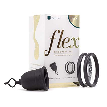 FLEX Menstrual Cup - Loved by All Body Types - Gift w/2 Discs - USA Made - Pull String Design - Soft - Stain Proof - Great for Beginners - Adjustable Stem for Custom Fit - 12 Hour Wear (Full)