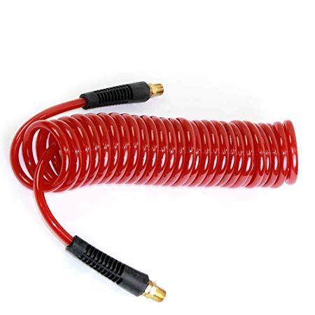 Interstate Pneumatics HR34-020 1/4 Inch 20 ft long w/1/4 Inch NPT Swivel Fittings, Recoil Red Polyurethane Hose