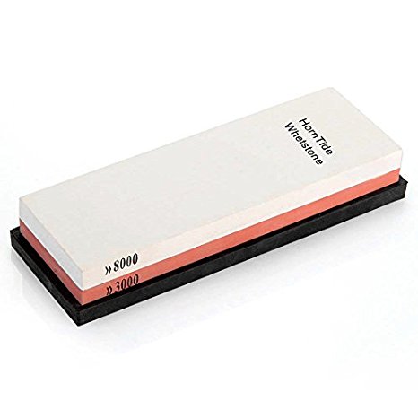 HornTide 3000/8000 Grit Combination Whetstone Two-Sided Knife Sharpener 7-Inch Sharpening Stone Plastic Stand Included