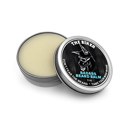 Badass Beard Care Beard Balm - The Biker Scent, 2 oz - All Natural Ingredients, Keeps Beard and Mustache Full, Soft and Healthy, Reduce Itchy and Flaky Skin, Promote Healthy Growth