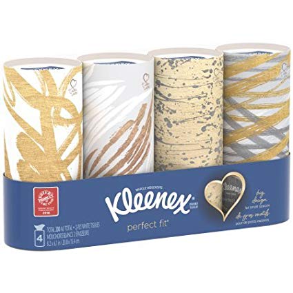 Kleenex Perfect Fit Facial Tissue, White, Tube Box, 50 Sheets, 4 Ct