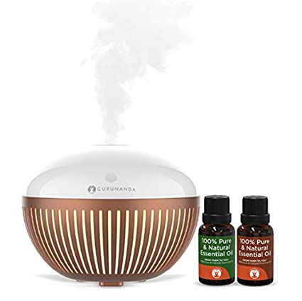 GuruNanda Bellissimo Ultrasonic Diffuser for Essential Oils - Includes 2 Oils - Aromatherapy Oil Humidifier for Bedroom or Spa- Auto Shut-Off Vaporizer - Warm LED Light - 280 ml Tank Aroma Diffusers