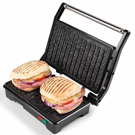 Salter Megastone Electric Health Grill & Panini Press - Non-Stick Plates, 180 Degree Opening, Multifunctional Healthy Cooking,1000W (Health Grill)