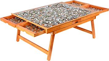 Wooden Jigsaw Puzzle Table with 6 Removable Sliding Storage Drawers and Foldable Legs, Smooth Plateau Fiberboard Work Surface and Reinforced Hardwood, for Games and Puzzles, Kids and Adults