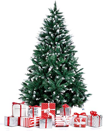 Amzdeal Christmas Tree, 6 FT Artificial Christmas Tree with Snow Tips Sturdy Metal Stand Easy Assembly Fir Xmas Tree
