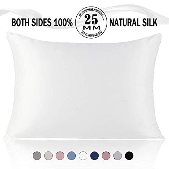 Adubor Silk Pillowcase for Hair and Skin 25 Momme 100% Natural Mulberry Silk Pillow Covers King Size with Hidden Zipper Soft Breathable Both Sides Pure Silk, 20×36inch, 1Pack, Ivory White