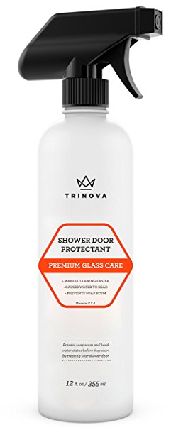 Shower Door Water Repellent Protects Glass from Soap Scum Mold Mildew. Hydrophobic Protectant Makes Cleaning Easier and Keeps Surface Looking New. 12oz TriNova