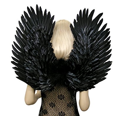 FashionWings (TM) Adults' Black Duo Use Costume Feather Angel Wings Point Up or Down