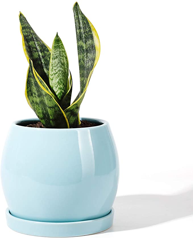 POTEY Ceramic Planter Flower Plant Pot - 5.1” with Drain Hole Saucer-Enough Space - Modern Decorative for Indoor Planters, Turquoise