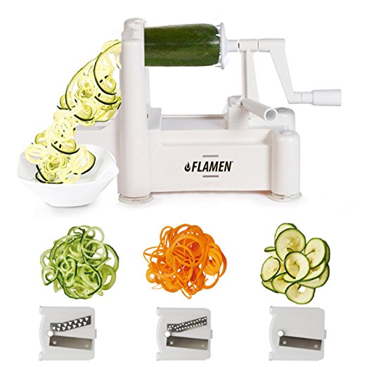 Flamen Tri-Blade Vegetable and Fruit Spiralizing Slicer- Kitchen Cutter Tool, Veggie Spaghetti and Pasta Maker