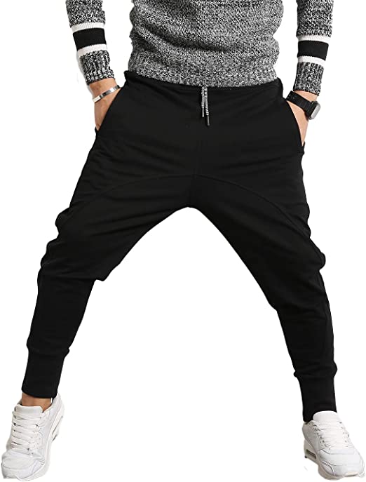 PRIJOUHE Men's Joggers, Sweatpants, Low Crotch Sweats Slim Fit Trousers Harem Hip Hop Pants