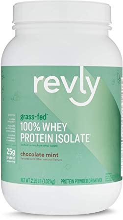 Amazon Brand - Revly 100% Grass-Fed Whey Protein Isolate Powder, Mint Chocolate, 2.24 lbs, 30 Servings, No added rbgh/rbst‡, no artificial colors or flavors