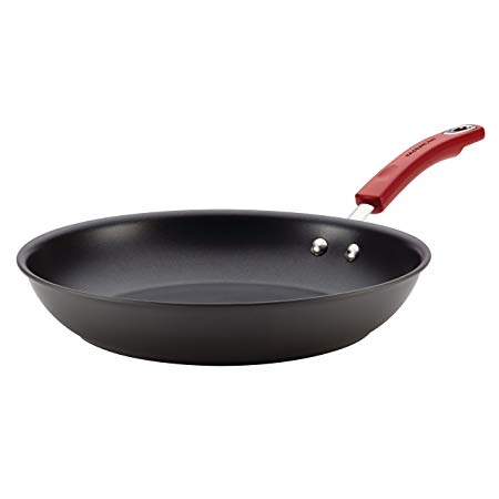 Rachael Ray Hard-Anodized Nonstick Skillet with Red Handle, 12-1/2-Inch, Gray