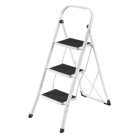 VonHaus Steel Folding Portable 3 Step Ladder with 330lbs Capacity