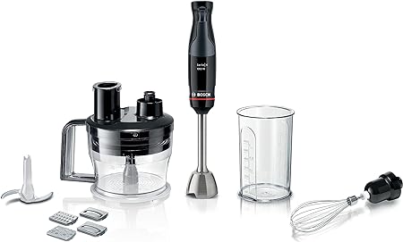 Bosch ErgoMaster Series 4 MSM4B670GB Pressure Controlled Speed Hand Blender with Beaker, Whisk and Mini Food Processor, Stainless Steel Blade, 1000 watt motor, Black