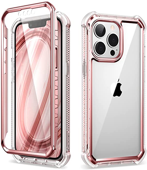 Dexnor Compatible with iPhone 13 Pro Case with Screen Protector Clear Military Rugged 360 Full Body Protective Shockproof Hard Back Defender Heavy Duty Cover Bumper for iPhone 13 Pro 6.1 inch Pink