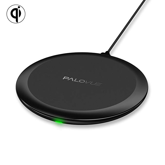 PALOVUE 10W Qi Wireless Charger, 7.5W Compatible iPhone X/XS/XS Max/XR/8/8P, 10W Compatible Samsung S9( ) S8( ) S7(Edge) S6(Edge) Note 8 7 6 5, 5W for Qi-Enabled Devices, PowerFlow (No AC Adapter)