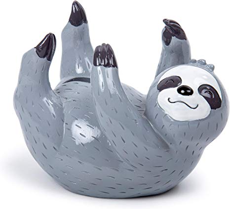 CTG Cute Novelty Ceramic Sloth Money Bank, 5.5 x 4.5 inches, Grey