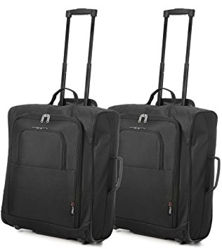 Set of 2 Easyjet & British Airways 56x45x25cm Maximum Cabin Hand Luggage Approved Trolley Bag, Huge 60L Capacity, (Black)