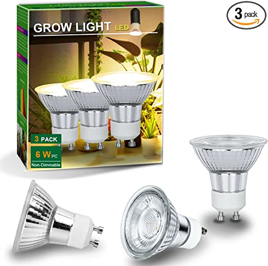 DOMMIA Grow Light Bulbs, Full Spectrum Plant Light for Indoor Plants, GU10 LED Grow Lights Plant Light Bulbs 3 Counts, Sunlike Spectrum Indoor Growing Lamps for Succulents, Orchids, Tomatoes, Lettuce