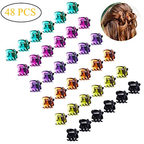 Mini Hair Claws for Women Girls Colorful Hair Clips Small for Kids Classics Mini Crown Claw Clip for Short Hair Pins Clamps Plastic Metal Jaw Clips Set 48 Pcs,Multicolored