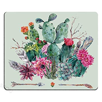 SSOIU Cactus Mouse Pad, Spring Garden with Boho Style Bouquet of Thorny Plants Blooms Arrows Feathers, 9.5 X 7.9 Inches, Multicolor