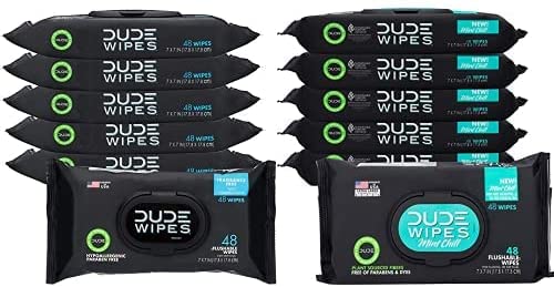 DUDE Wipes Flushable Wipes Dispenser, Unscented & Mint Chill Combo, Wet Wipes with Vitamin-E & Aloe for at-Home Use, Septic and Sewer Safe, 48 Count (576ct, Pack of 12)