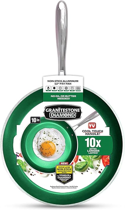 Granitestone Emerald Non Stick Frying Pan, 10 Inch Frying Pans Nonstick with Mineral & Diamond Coating, Non Stick Pan, Poele Antiadhésive, Dishwasher/Oven Safe, 100% Toxin Free