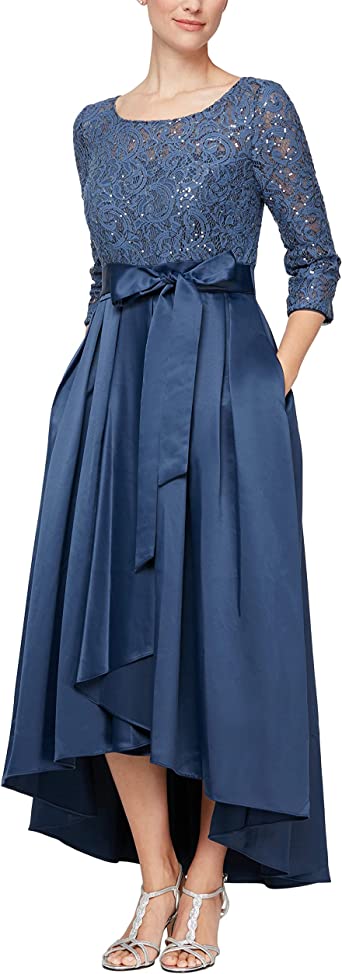 Alex Evenings Women's Satin Ballgown Dress with Pockets (Petite and Regular Sizes)