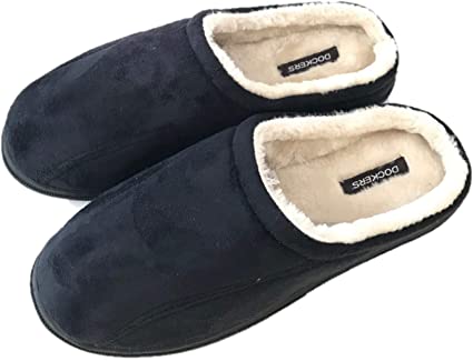 Dockers Men's Clog Style Slippers with Faux Fur Inside - Black (Medium, 9-10)