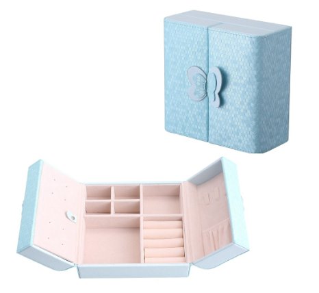 Ysiop PU Leather Jewelry Box Mini Travel Accessories Case Double Door Storage Organizer Display Blue
