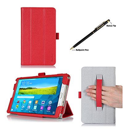 ProCase Samsung Galaxy Tab S 8.4 Case - Tri-Fold Book Cover Case exclusive for 2014 Galaxy Tab S Tablet (8.4 inch, SM-T700) with Hand Strap, auto Sleep/Wake (Red)