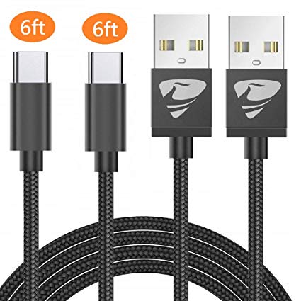 USB Type C Cable(2pack 6FT) USB C Charging Cable Nylon Braided USB C to USB A Charger Cord Compatible with Samsung S10 S9 S8 Note 8,Huawei P30 P20,GoPro Hero 7 6 5,OnePlus 5T,Nintendo Switch