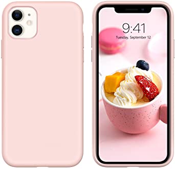 iPhone 11 Case Silicone,DUEDUE Liquid Silicone Soft Gel Rubber Slim Cover with Microfiber Cloth Lining Cushion Shockproof Full Body Protective Case for iPhone 11 6.1" 2019,Pink Sand