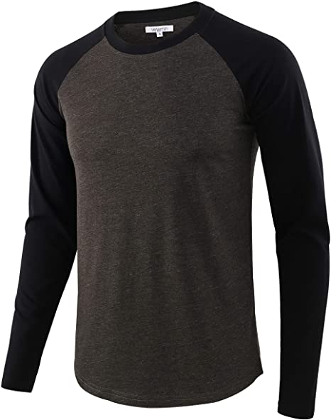 Vetemin Men Casual Basic Soft Active Sports Long Raglan Sleeve Baseball T-Shirt