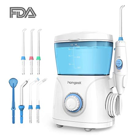 Homgeek Upgrade Water Flosser, Oral Irrigator, Water Pick, Dental Water Flosser, Anti Leakage Water Pick Teeth Cleaner Dental Water Toothpick 10 Adjustable Pressure with 7 Multifunctional Tips-600ml