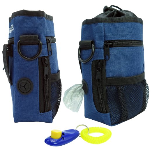 Training Pouch, Multi-Purpose adjustable Over the Shoulder Strap - with Bonus One (1) Roll of Pet Waste Bags and One(1) Dog Training Clicker