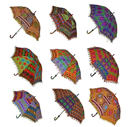 Indian Handmade Designer Cotton Fashion Multi Colored Umbrella Embroidery Boho Umbrellas Parasol 10 Pcs Lot