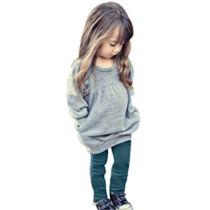 Sagton Toddler Kids Girls Outfit Clothes Warm Long Sleeve T-shirt  Long Pants 1Set