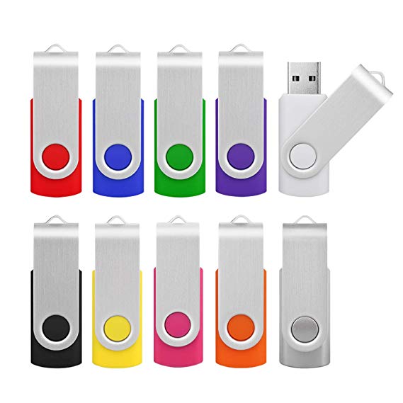Kootion 2GB Flash Drive 2gb USB Flash Drive 10 Pack Thumb Drive Memory Stick Swivel Jump Drive Keychain Design, Mixcolored